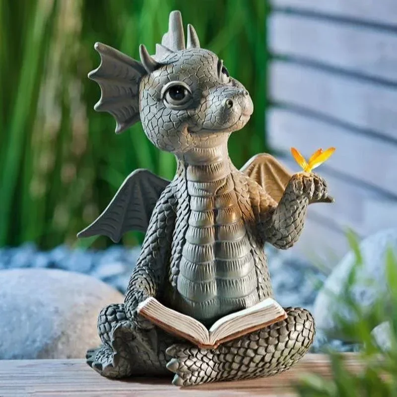 Outdoor Drachen Statue Gartenskulptur Figur Harz Meditation Deko - Bild 11 von 12
