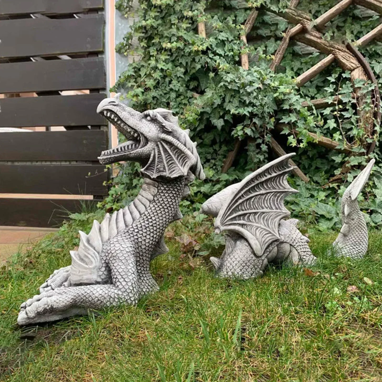 Outdoor Drachen Statue Gartenskulptur Figur Harz Meditation Deko - Bild 9 von 12