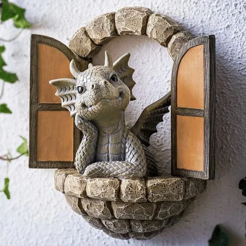 Outdoor Drachen Statue Gartenskulptur Figur Harz Meditation Deko - Bild 7 von 12