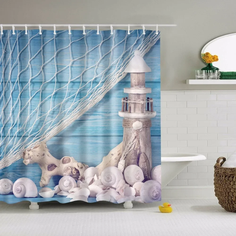 Duschvorhang Strand Muscheln Seestern Palmen Sonnenuntergang Badezimmer - Bild 11 von 12