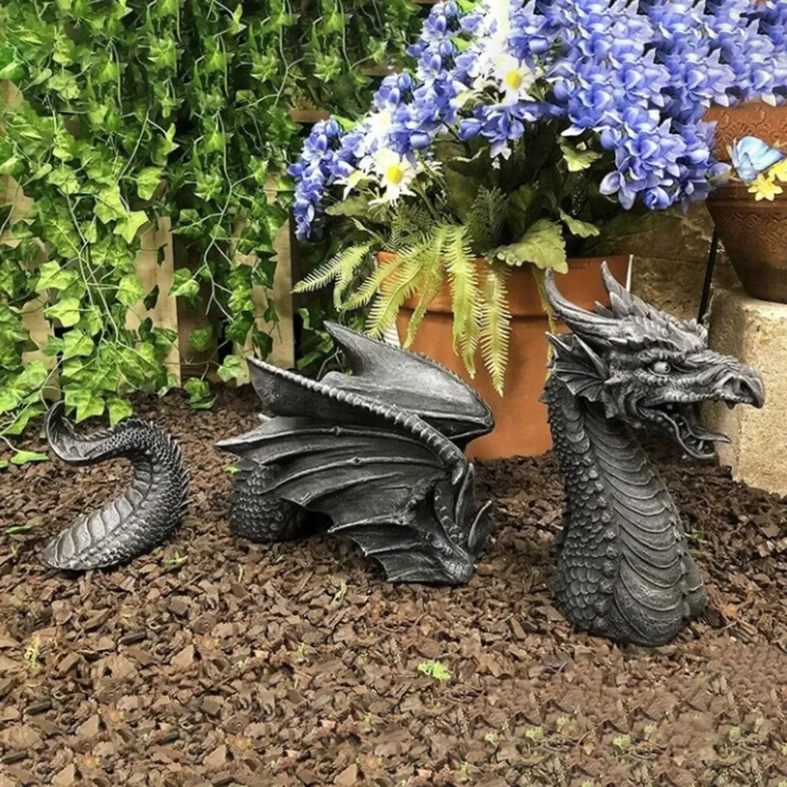 Outdoor Drachen Statue Gartenskulptur Figur Harz Meditation Deko - Bild 12 von 12