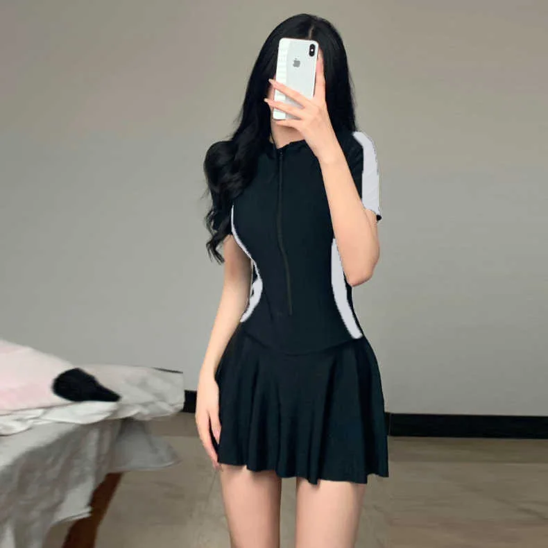 Damen Badeanzug Einteiler Sportlich Schlank Kleid Stil Elegant Konservativ - Bild 7 von 10